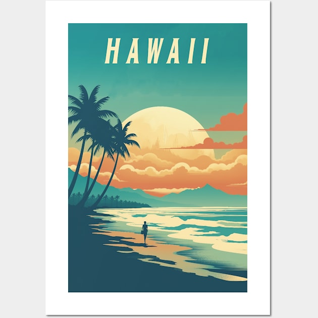 Hawaii Vintage Retro Travel Poster Wall Art by GreenMary Design